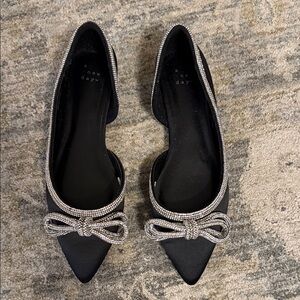 A New Day Black Flats with Silver Bow Detail